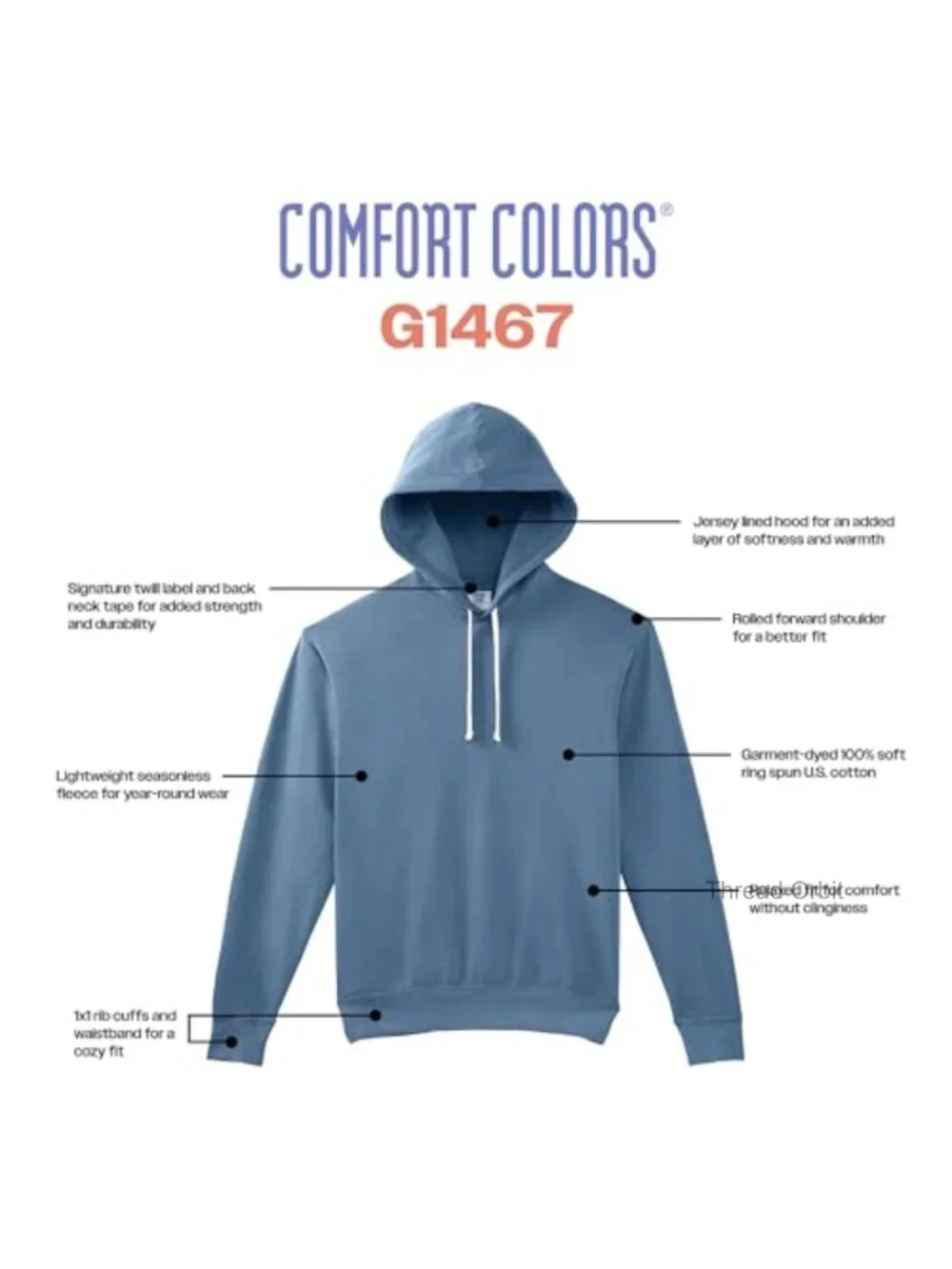 Lightweight Cotton Hoodie Sweatshirt Long Sleeve Pull On